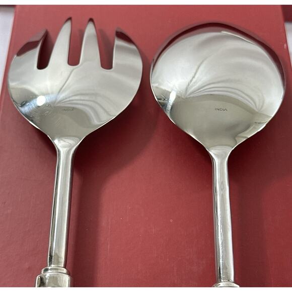 Pottery Barn Bronze Seed Bead Long Serving Spoon & Fork Set in Box 14” India - Picture 5 of 7